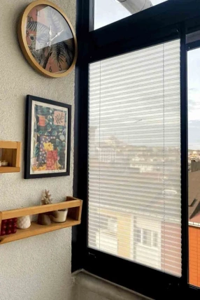 Krem Tül Plise Perde