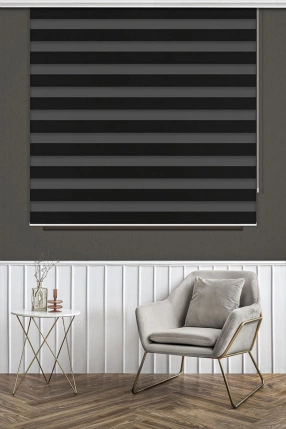 Siyah Polyester Zebra Perde 