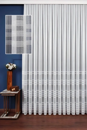 Taç Keten Eteği Şeritli Tül Perde